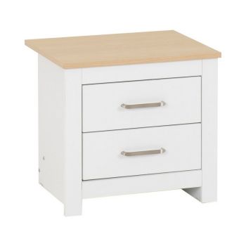 Portland 2 Drawer Bedside - L40 x W50 x H46 cm - White/Oak Effect