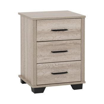 Oliver 3 Drawer Bedside - L40 x W45 x H60.5 cm - Light Oak Effect