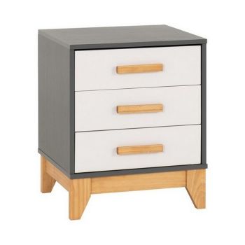Cleveland 3 Drawer Bedside - L40 x W46.5 x H57 cm - White/Grey Metal Effect