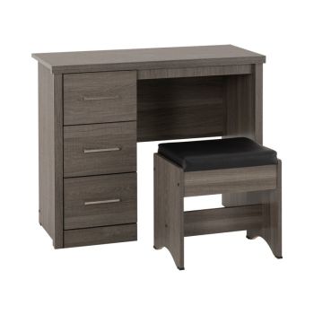 Lisbon 2 Piece Dressing Table Set - Black Wood Grain/Black Faux Leather