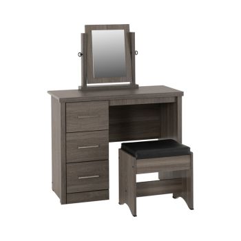 Lisbon 3 Piece Dressing Table Set with Mirror - Black Wood Grain/Black Faux Leather