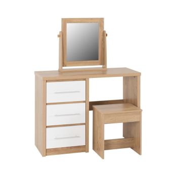 Seville 3 Drawer Dressing Table Set - White High Gloss/Light Oak Effect Veneer