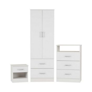 Polar Bedroom Set - Wardrobe, Drawers Chest & Bedside - White
