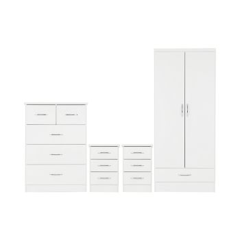 Nevada 2 Door 1 Drawer Wardrobe Bedroom Set - White Gloss