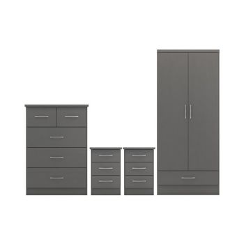 Nevada 2 Door 1 Drawer Wardrobe Bedroom Set - 3D Effect Grey