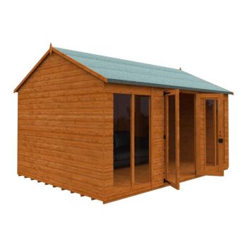 14x10 Full Pane Workman Apex 12mm Shed - L415 x W295 x H268.5 cm - Solid Wood/Softwood/Pine - Burnt Orange