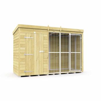 10ft X 4ft Dog Kennel and Run Full Height with Bars - Wood - L118 x W302 x H201 cm