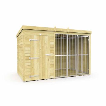 10ft X 6ft Dog Kennel and Run Full Height with Bars - Wood - L178 x W302 x H201 cm