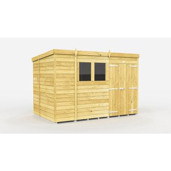 10 x 6 Feet Pent Shed - Double Door With Windows - Wood - L178 x W302 x H201 cm