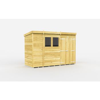 11 x 4 Feet Pent Shed - Double Door With Windows - Wood - L118 x W329 x H201 cm