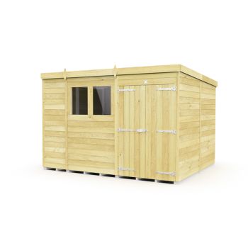 11 x 8 Feet Pent Shed - Double Door With Windows - Wood - L231 x W329 x H201 cm