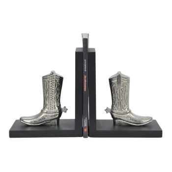 Boot Bookends Bookshelf - Aluminium - L10 x W15 x H18 cm - Silver/Black