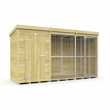 12ft X 4ft Dog Kennel and Run Full Height with Bars - Wood - L118 x W358 x H201 cm