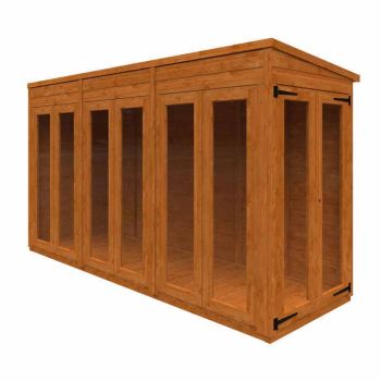 12x4 Flex Pent Full Pane Summerhouse 12mm Flex - L353.8 x W115 x H203 cm - Solid Wood/Softwood/Pine - Burnt Orange