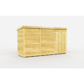 12 x 4 Feet Pent Shed - Double Door Without Windows - Wood - L118 x W358 x H201 cm