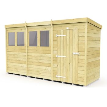12 x 4 Feet Pent Shed - Single Door With Windows - Wood - L118 x W358 x H201 cm