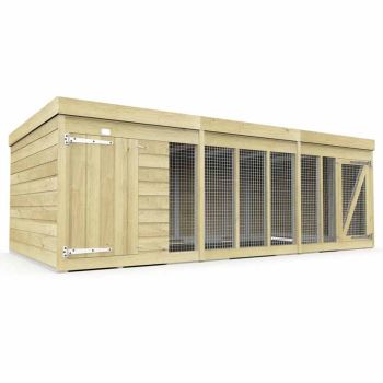 12ft x 6ft Dog Kennel and Run - Wood - L185 x W358 x H127 cm