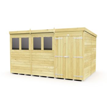 12 x 8 Feet Pent Shed - Double Door With Windows - Wood - L231 x W358 x H201 cm
