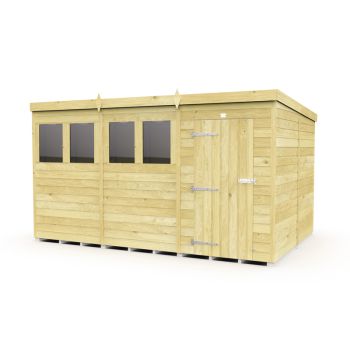 12 x 8 Feet Pent Shed - Single Door With Windows - Wood - L231 x W358 x H201 cm