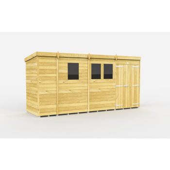 13 x 4 Feet Pent Shed - Double Door With Windows - Wood - L118 x W387 x H201 cm
