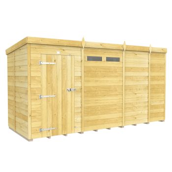 13 x 5 Feet Pent Security Shed - Single Door - Wood - L147 x W387 x H201 cm