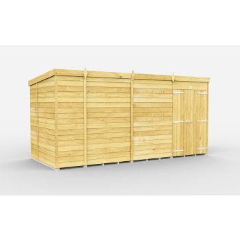 13 x 6 Feet Pent Shed - Double Door Without Windows - Wood - L178 x W387 x H201 cm