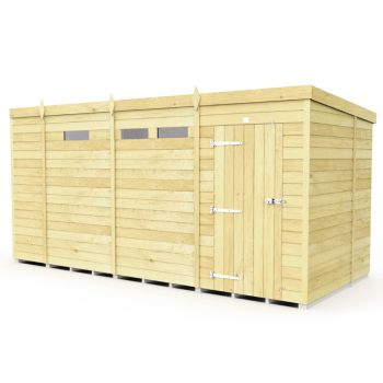 13 x 6 Feet Pent Security Shed - Single Door - Wood - L178 x W387 x H201 cm