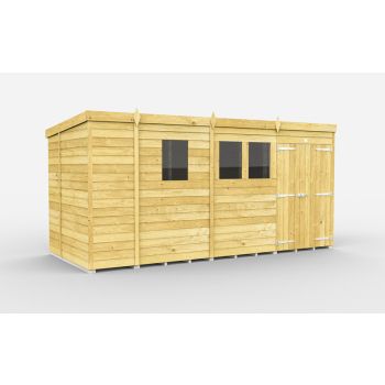 13 x 7 Feet Pent Shed - Double Door With Windows - Wood - L214 x W387 x H201 cm