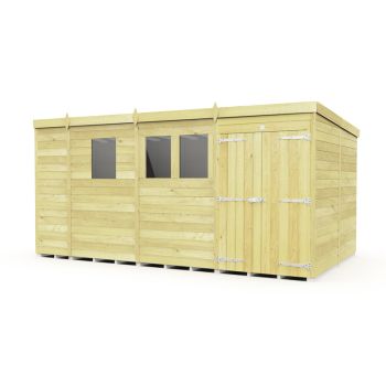 13 x 8 Feet Pent Shed - Double Door With Windows - Wood - L231 x W387 x H201 cm