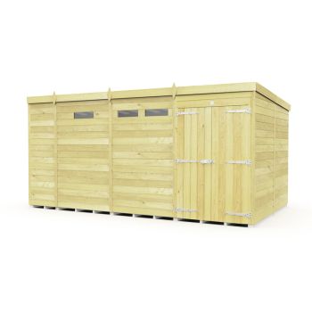 13 x 8 Feet Pent Security Shed - Double Door - Wood - L231 x W387 x H201 cm