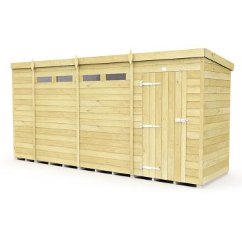 14 x 4 Feet Pent Security Shed - Single Door - Wood - L118 x W417 x H201 cm