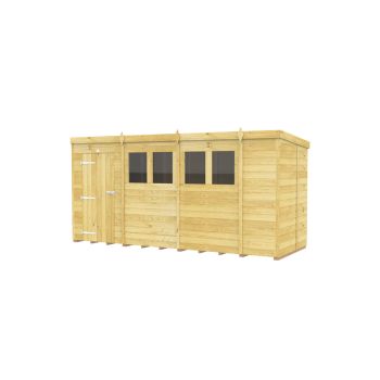 14 x 5 Feet Pent Shed - Single Door With Windows - Wood - L147 x W417 x H201 cm