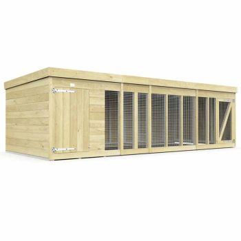 14ft x 6ft Dog Kennel and Run - Wood - L185 x W417 x H127 cm