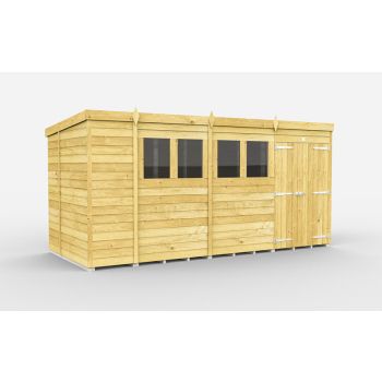 14 x 7 Feet Pent Shed - Double Door With Windows - Wood - L214 x W417 x H201 cm