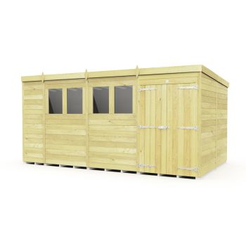 14 x 8 Feet Pent Shed - Double Door With Windows - Wood - L231 x W417 x H201 cm