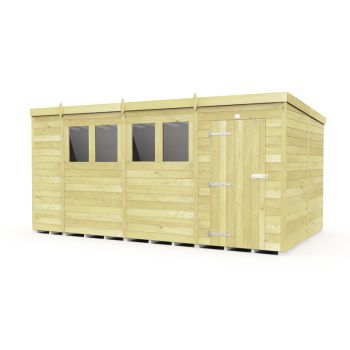 14 x 8 Feet Pent Shed - Single Door With Windows - Wood - L231 x W417 x H201 cm