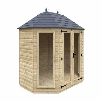 8 x 6 Feet Tanalised Octagonal - Full Pane 16mm Shed - Solid Wood/Softwood/Pine - L241 x W181 x H272 cm - Green