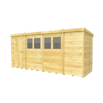 15 x 4 Feet Pent Shed - Single Door With Windows - Wood - L118 x W454 x H201 cm