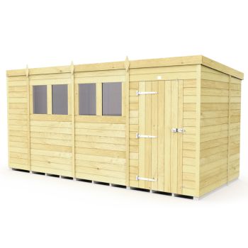 15 x 6 Feet Pent Shed - Single Door With Windows - Wood - L178 x W454 x H201 cm