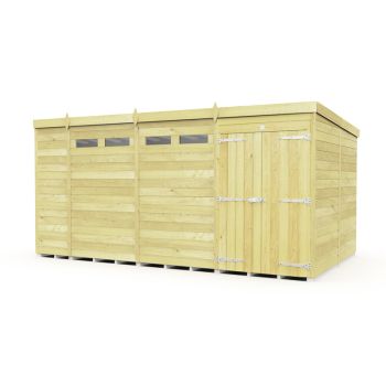 15 x 8 Feet Pent Security Shed - Double Door - Wood - L231 x W454 x H201 cm