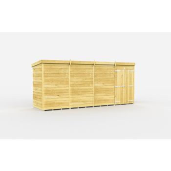 16 x 4 Feet Pent Shed - Double Door Without Windows - Wood - L118 x W474 x H201 cm