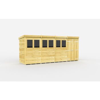 16 x 4 Feet Pent Shed - Double Door With Windows - Wood - L118 x W474 x H201 cm