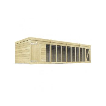 16 x 6 Feet Dog Kennel and Run - Wood - L185 x W474 x H127 cm