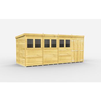 16 x 7 Feet Pent Shed - Double Door With Windows - Wood - L214 x W474 x H201 cm