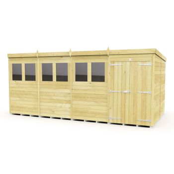 16 x 8 Feet Pent Shed - Double Door With Windows - Wood - L231 x W474 x H201 cm