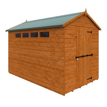 10 x 6 Feet Security Apex 12mm Shed - Solid Wood/Softwood/Pine - L295 x W175 x H217.9 cm - Burnt Orange