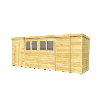 17 x 5 Feet Pent Shed - Single Door With Windows - Wood - L147 x W492 x H201 cm