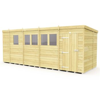 17 x 6 Feet Pent Shed - Single Door With Windows - Wood - L178 x W492 x H201 cm