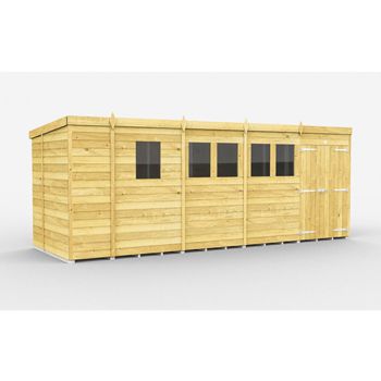 17 x 7 Feet Pent Shed - Double Door With Windows - Wood - L214 x W492 x H201 cm