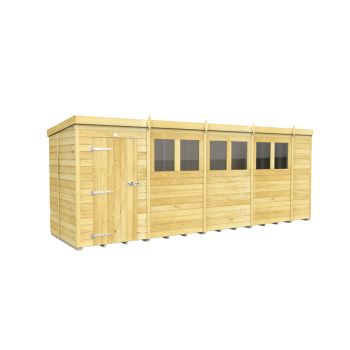 18 x 5 Feet Pent Shed - Single Door With Windows - Wood - L147 x W533 x H201 cm